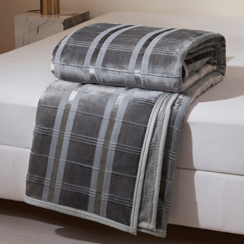 Ownkoti Soft Striped Plaid Fleece Blanket - Gray - Blanket - 79" x 91" - image 7