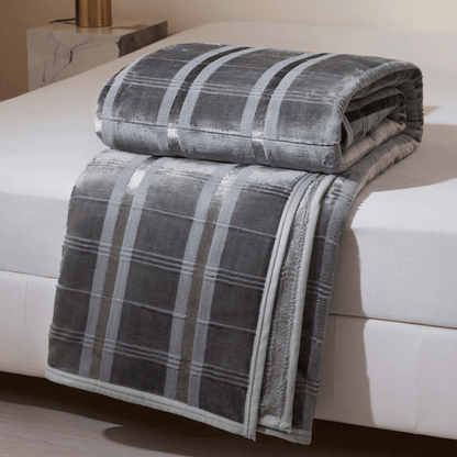 Ownkoti Soft Striped Plaid Fleece Blanket - Gray - Blanket - 79" x 91" - image 7