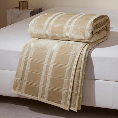 Ownkoti Soft Striped Plaid Fleece Blanket - Light Camel - Blanket - 79" x 91" - image 14