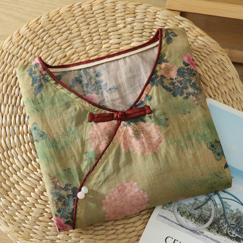 Ownkoti Vinatge Botanical Frog Button Lounge Top - image 3