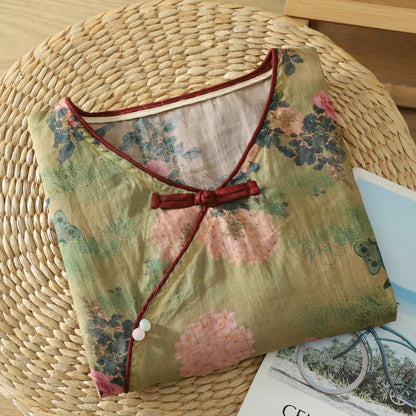 Ownkoti Vinatge Botanical Frog Button Lounge Top - image 3