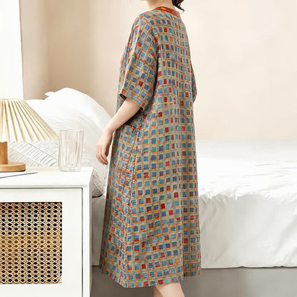 Ownkoti Plus Size Plaid Cotton Cardigan Nightgown  - image 2