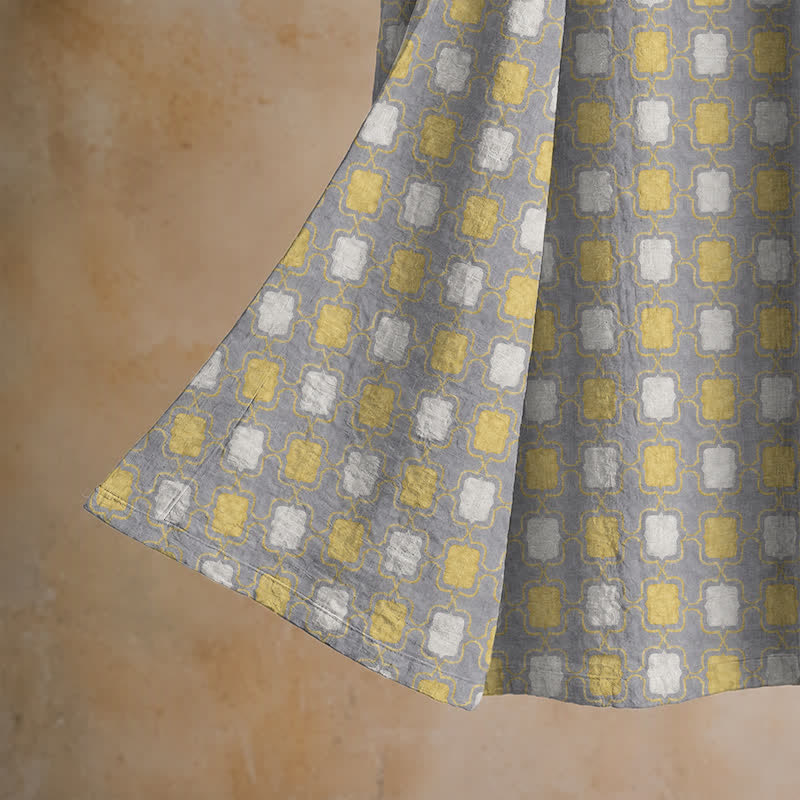 Ownkoti Soft Yellow Grey Cotton Plaid Kimono Robe - image 4