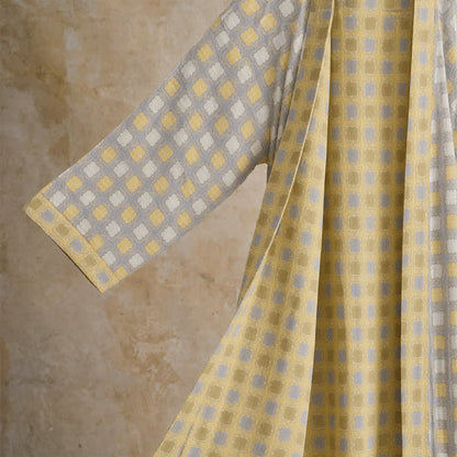 Ownkoti Soft Yellow Grey Cotton Plaid Kimono Robe - image 3