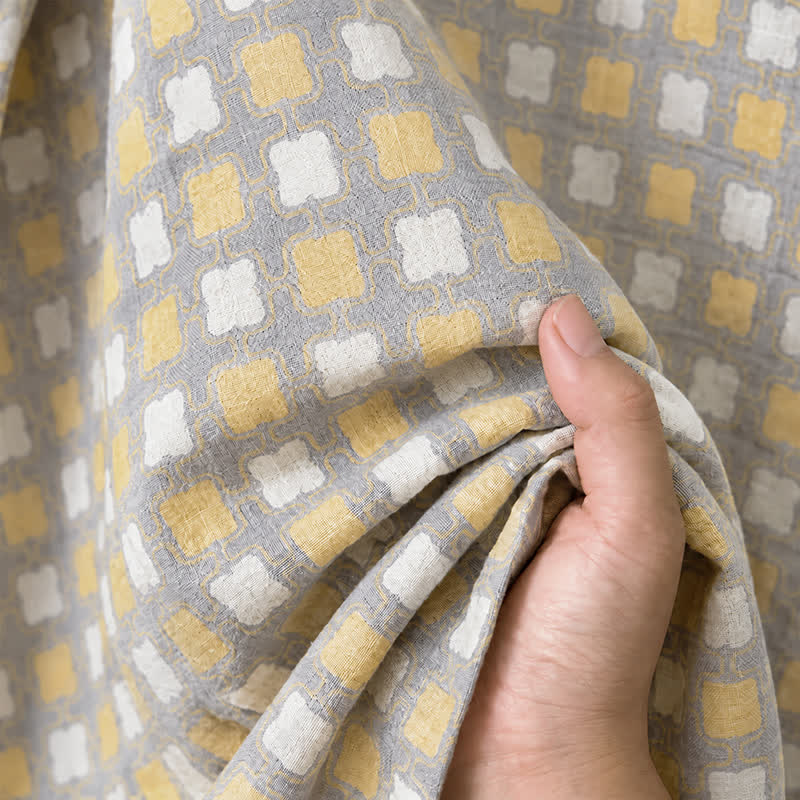 Ownkoti Soft Yellow Grey Cotton Plaid Kimono Robe - image 6