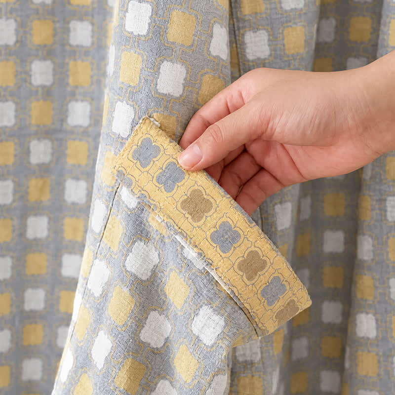 Ownkoti Soft Yellow Grey Cotton Plaid Kimono Robe - image 7