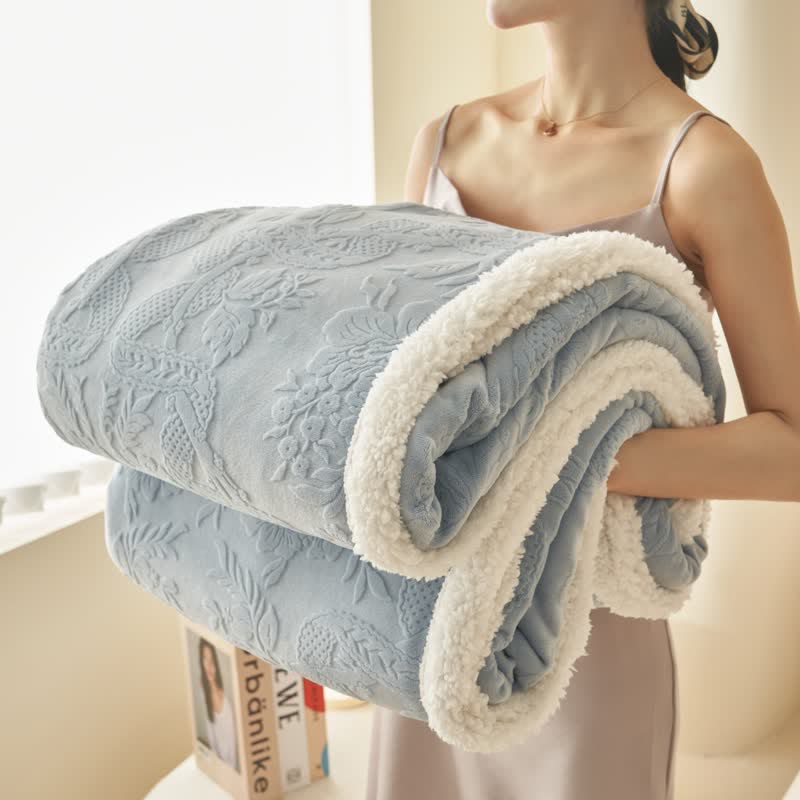 Ownkoti Elegant Flower Embossed Fleece Blanket - Blue - Blanket - 79" x 91" - image 0