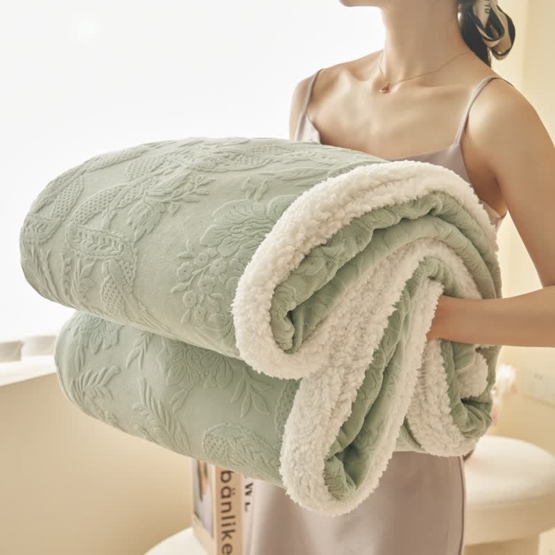 Ownkoti Elegant Flower Embossed Fleece Blanket - Green - Blanket - 79" x 91" - image 10