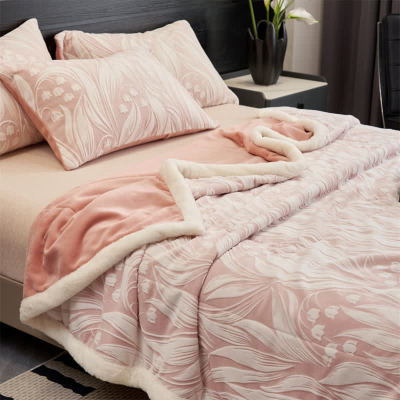 Ownkoti Pink Embossed Tulip Sherpa Fleece Blanket - image 1