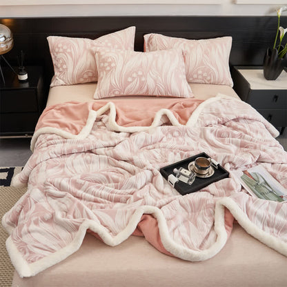 Ownkoti Pink Embossed Tulip Sherpa Fleece Blanket - image 2