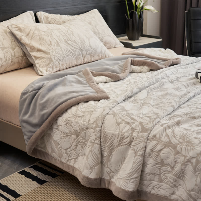 Ownkoti Embossed Tropical Leaf Sherpa Blanket - image 2