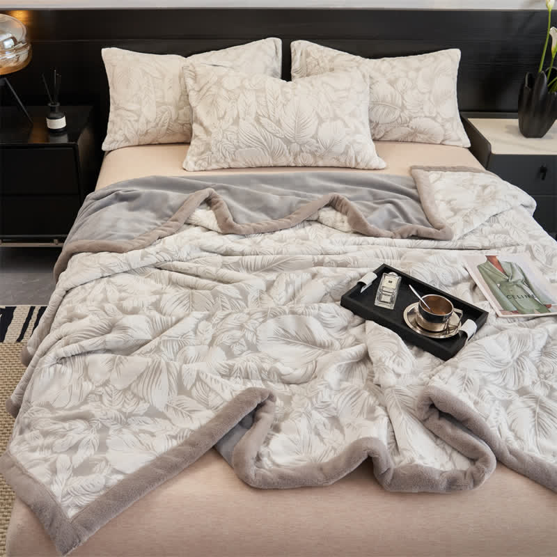 Ownkoti Embossed Tropical Leaf Sherpa Blanket - image 4