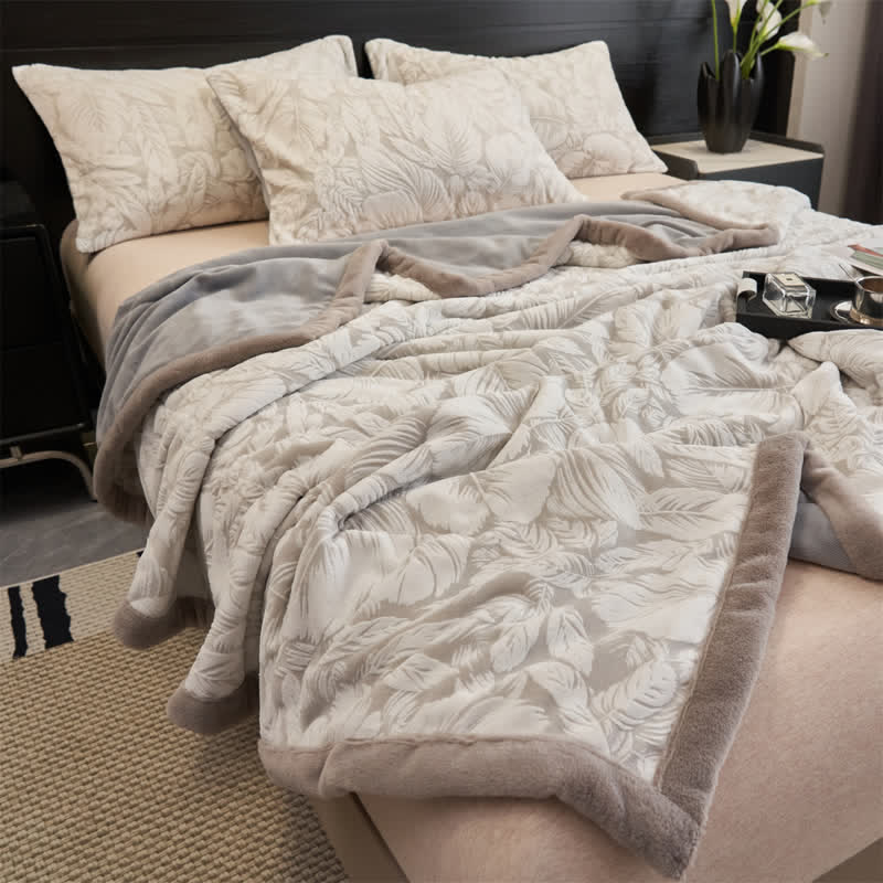 Ownkoti Embossed Tropical Leaf Sherpa Blanket - image 3