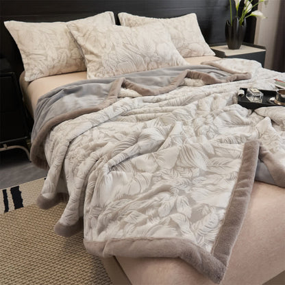 Ownkoti Embossed Tropical Leaf Sherpa Blanket - image 3
