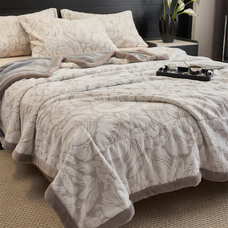 Ownkoti Embossed Tropical Leaf Sherpa Blanket - image 1