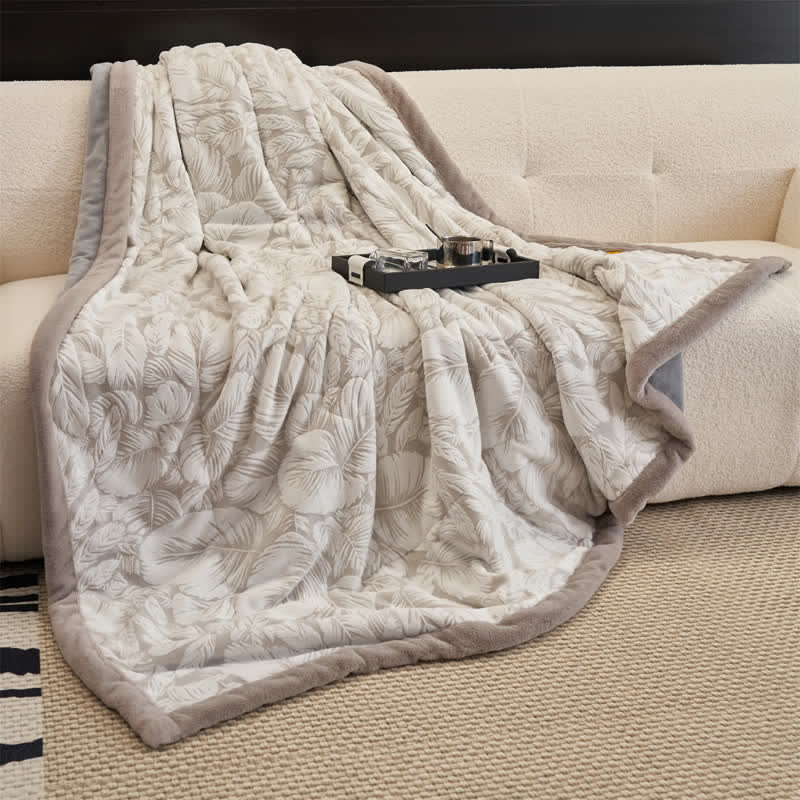 Ownkoti Embossed Tropical Leaf Sherpa Blanket - image 7