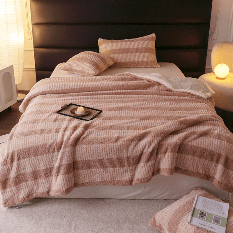 Ownkoti Neutral Color Block Stripe Sherpa Blanket - image 1