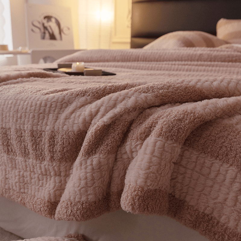 Ownkoti Neutral Color Block Stripe Sherpa Blanket - image 5