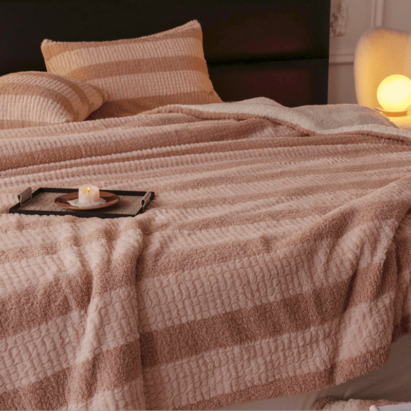 Ownkoti Neutral Color Block Stripe Sherpa Blanket - image 4