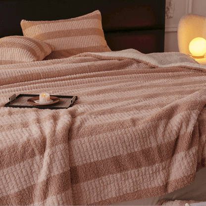 Ownkoti Neutral Color Block Stripe Sherpa Blanket - image 4
