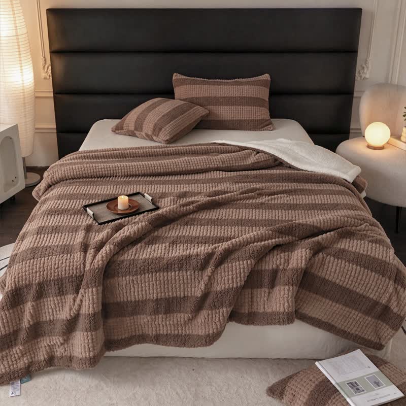 Ownkoti Neutral Color Block Stripe Sherpa Blanket - image 8