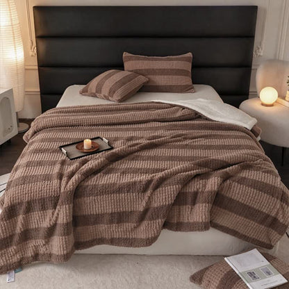 Ownkoti Neutral Color Block Stripe Sherpa Blanket - image 8