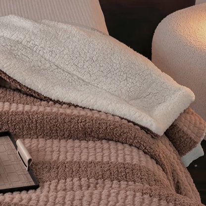 Ownkoti Neutral Color Block Stripe Sherpa Blanket - image 10