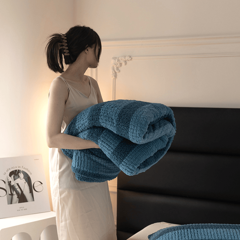 Ownkoti Neutral Color Block Stripe Sherpa Blanket - image 14