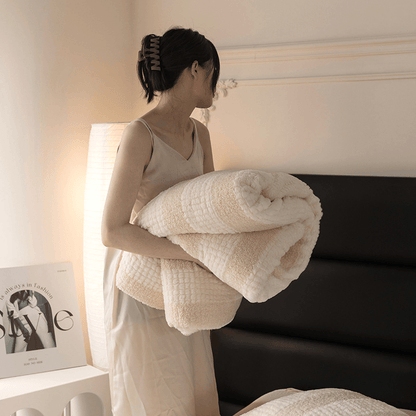 Ownkoti Neutral Color Block Stripe Sherpa Blanket - image 23