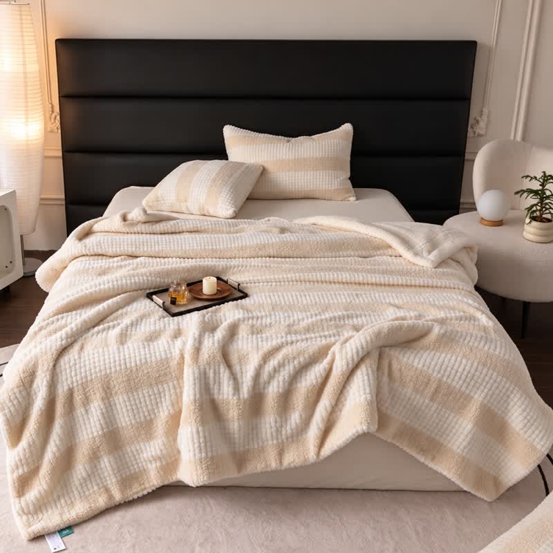 Ownkoti Neutral Color Block Stripe Sherpa Blanket - image 24