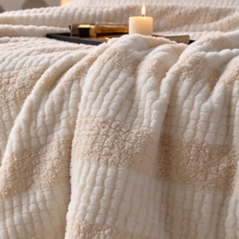 Ownkoti Neutral Color Block Stripe Sherpa Blanket - image 26