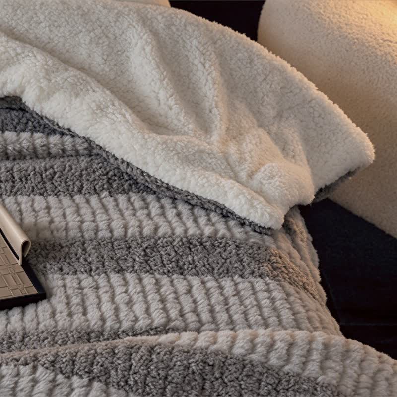 Ownkoti Neutral Color Block Stripe Sherpa Blanket - image 30