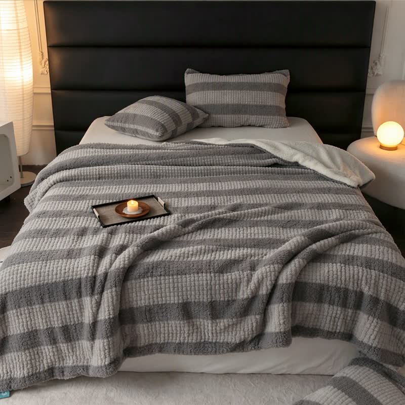 Ownkoti Neutral Color Block Stripe Sherpa Blanket - image 28