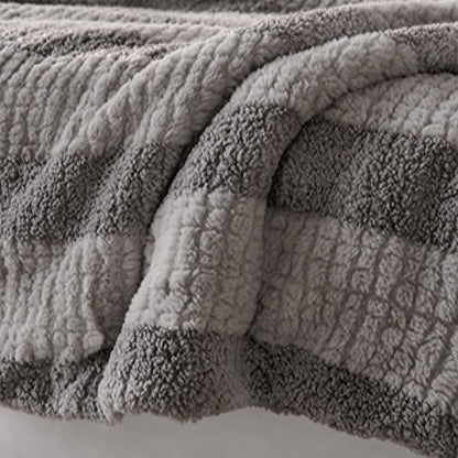 Ownkoti Neutral Color Block Stripe Sherpa Blanket - image 31