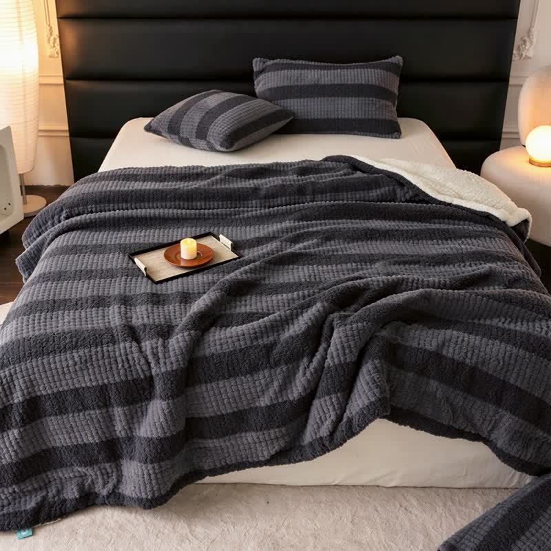 Ownkoti Neutral Color Block Stripe Sherpa Blanket - image 33