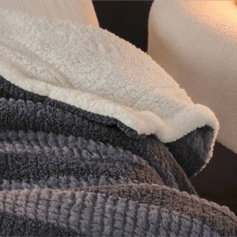 Ownkoti Neutral Color Block Stripe Sherpa Blanket - image 35