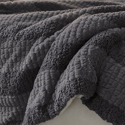 Ownkoti Neutral Color Block Stripe Sherpa Blanket - image 36
