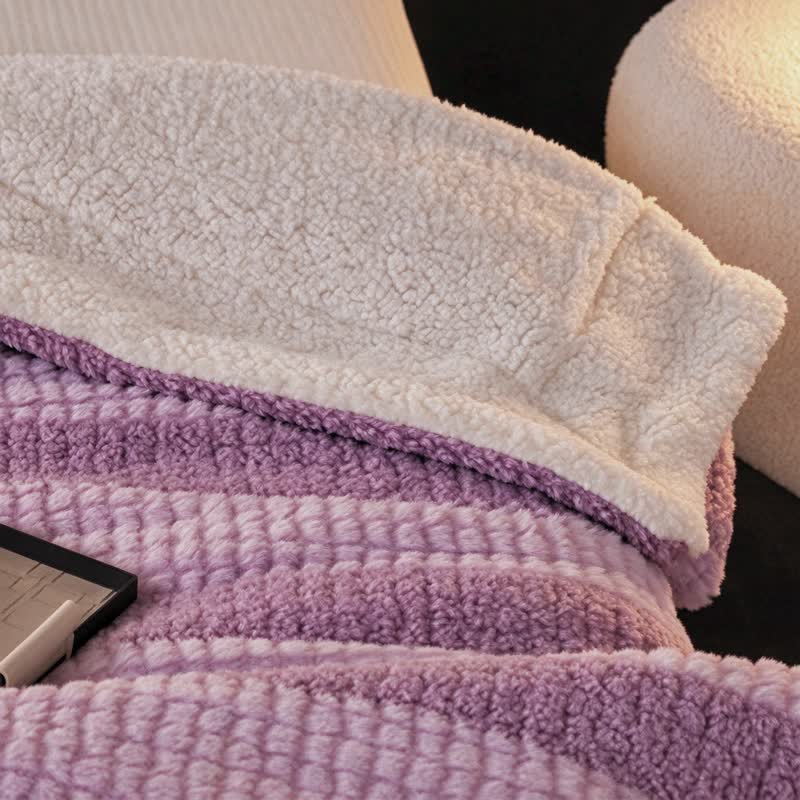 Ownkoti Neutral Color Block Stripe Sherpa Blanket - image 40