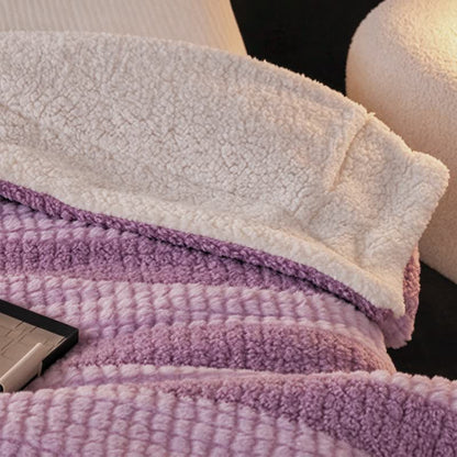 Ownkoti Neutral Color Block Stripe Sherpa Blanket - image 40