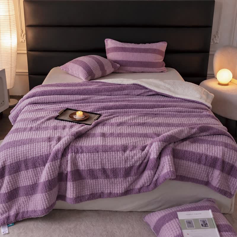 Ownkoti Neutral Color Block Stripe Sherpa Blanket - image 38