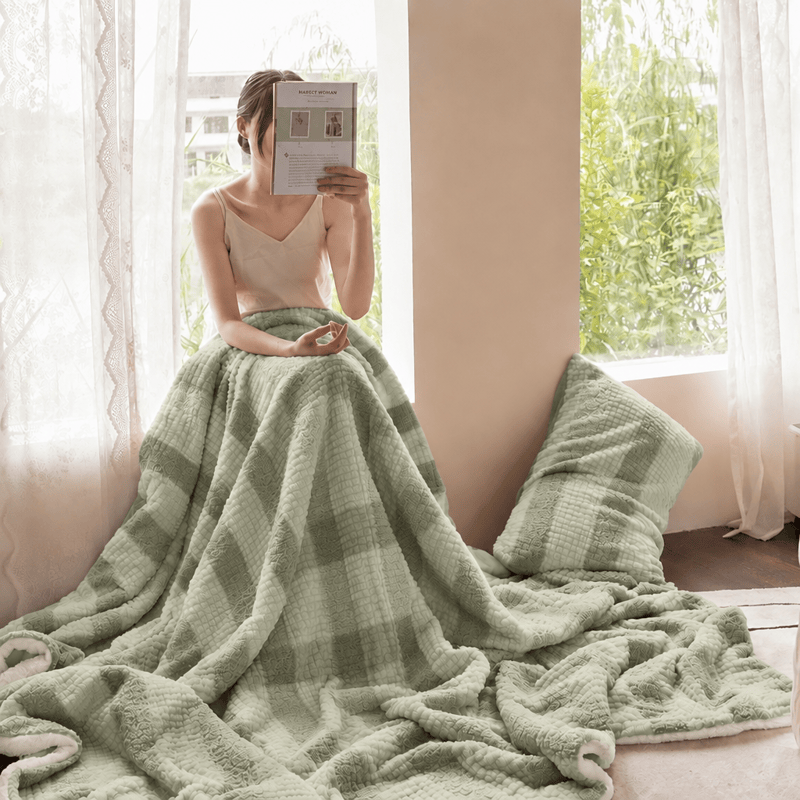 Ownkoti Neutral Color Block Stripe Sherpa Blanket - Green - Blanket - 79" x 90" - image 17