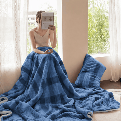 Ownkoti Neutral Color Block Stripe Sherpa Blanket - Blue - Blanket - 79" x 90" - image 12