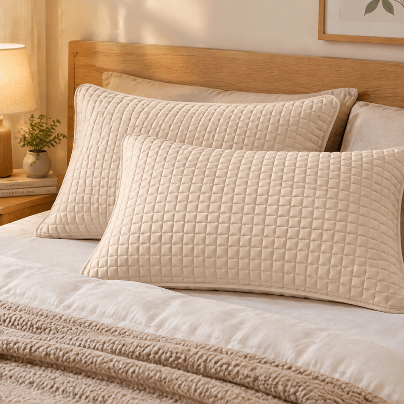 Ownkoti Solid Color Rectangle Grid Cotton Pillow Cover - Khaki - 2PCS Pillowcases - 19" x 29" - image 8
