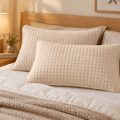 Ownkoti Solid Color Rectangle Grid Cotton Pillow Cover - Khaki - 2PCS Pillowcases - 19" x 29" - image 8