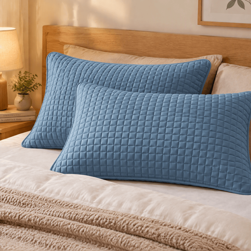 Ownkoti Solid Color Rectangle Grid Cotton Pillow Cover - Blue - 2PCS Pillowcases - 19" x 29" - image 16