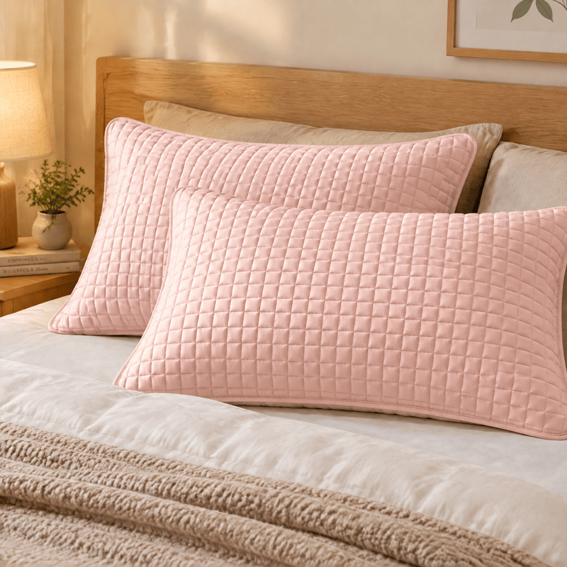 Ownkoti Solid Color Rectangle Grid Cotton Pillow Cover - Pink - 2PCS Pillowcases - 19" x 29" - image 4