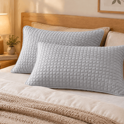 Ownkoti Solid Color Rectangle Grid Cotton Pillow Cover - Gray - 2PCS Pillowcases - 19" x 29" - image 12