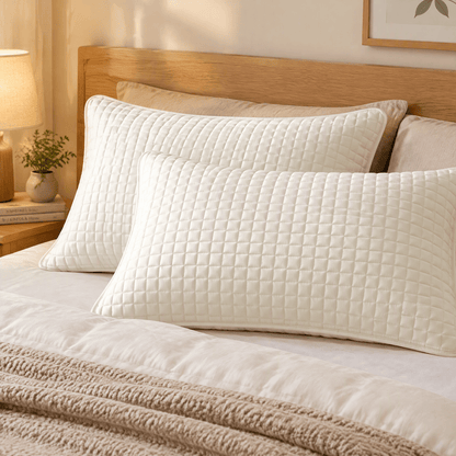 Ownkoti Solid Color Rectangle Grid Cotton Pillow Cover - Beige - 2PCS Pillowcases - 19" x 29" - image 0