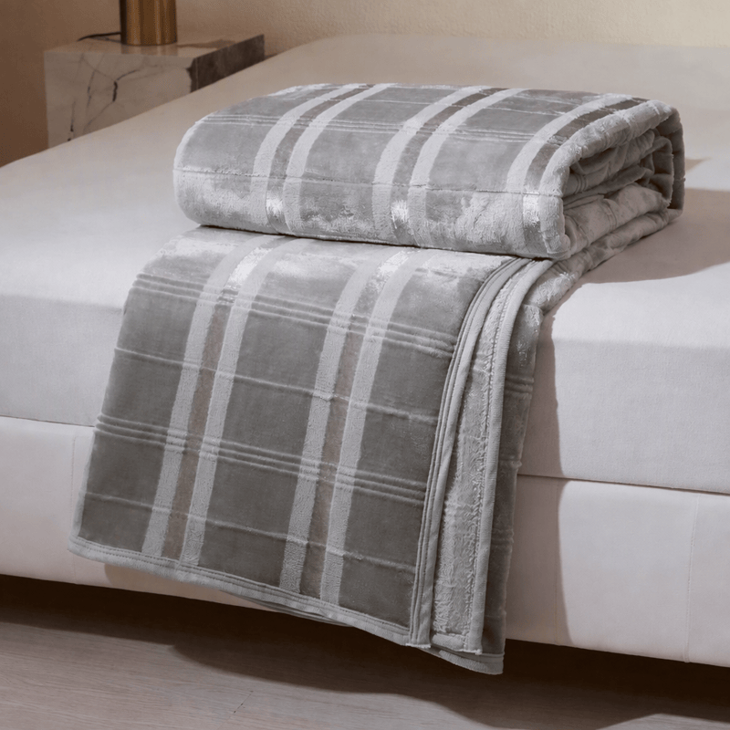 Ownkoti Soft Striped Plaid Fleece Blanket - Light Gray - Blanket - 79" x 91" - image 25