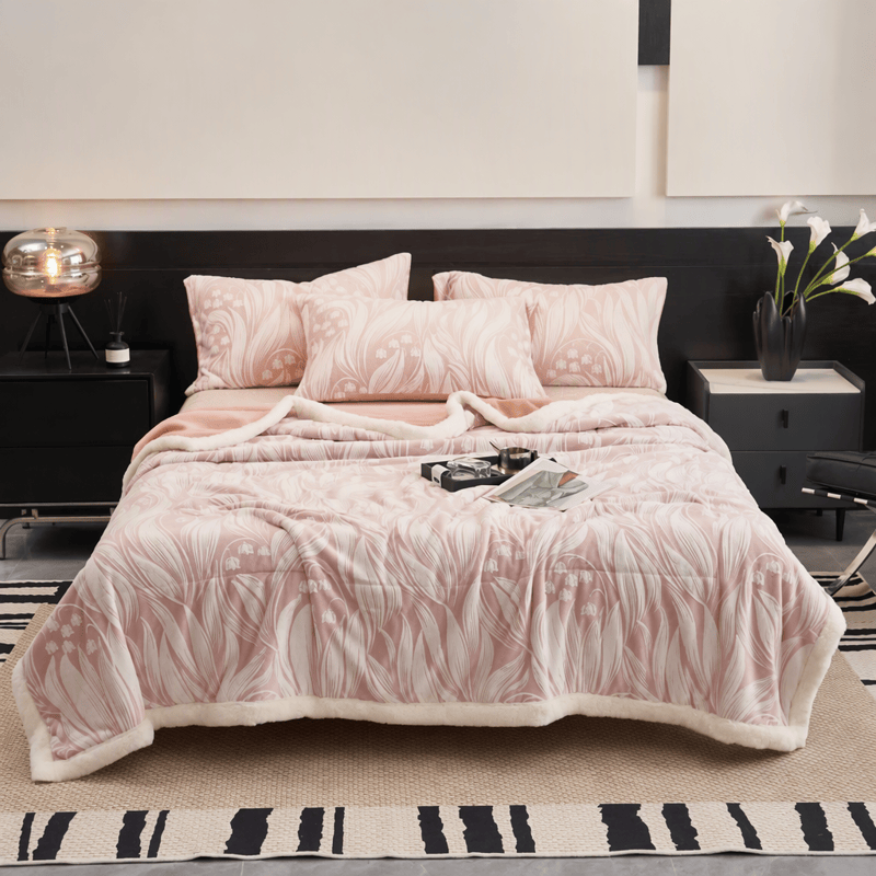 Ownkoti Pink Embossed Tulip Sherpa Fleece Blanket - Blanket - 79" x 91" - image 0